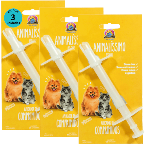 Aplicador de Comprimidos Animalíssimo Para Cães e Gatos Kit Com 3 unidades
